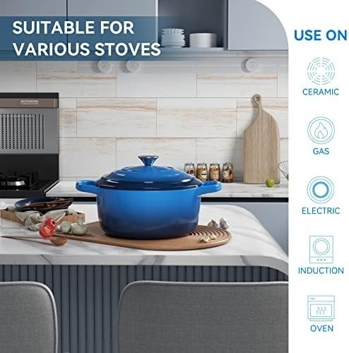 6 Quart Enameled Cast Iron Dutch Oven for Sourdough Bread Le Creuset with Du...