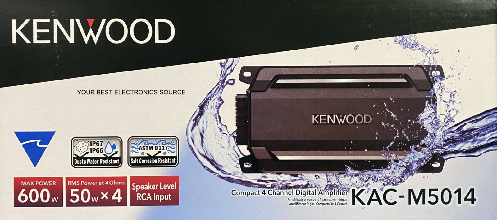 NEW KENWOOD KAC-M5014 Compact 4-Channel Car Audio/Motorsports Amplifier 50W x 4