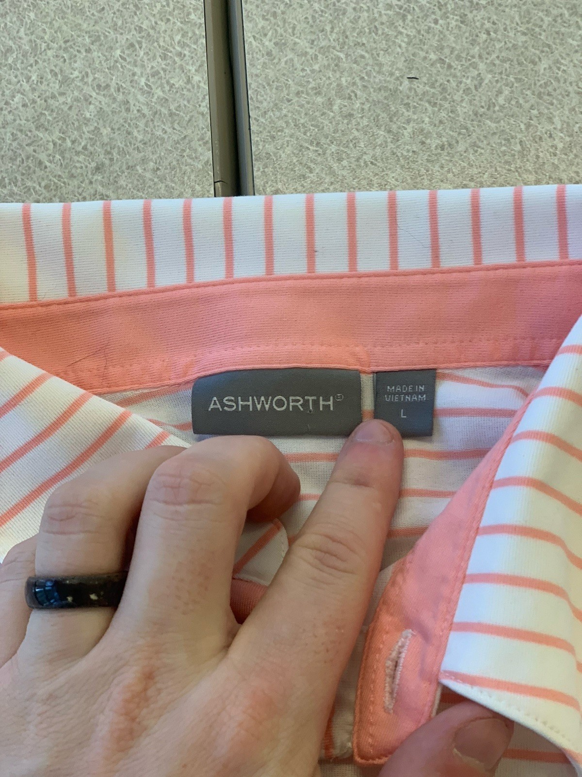 Ashworth Whistling Straits Golf Polo Shirt White Pink Stripes Large