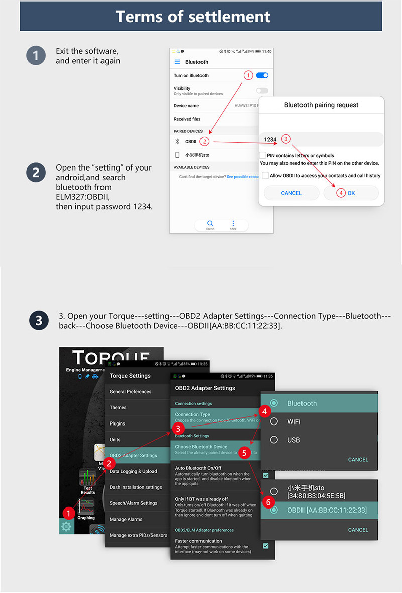 ELM327 OBD2 Code Reader Bluetooth Auto Interface Adapter Diagnostic Scanner Tool