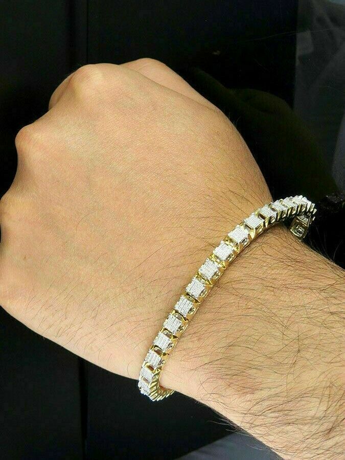 5Ct Round Cut D/VVS1 Diamond Men's Fashion Bracelet 14k Solid Yellow Gold Over