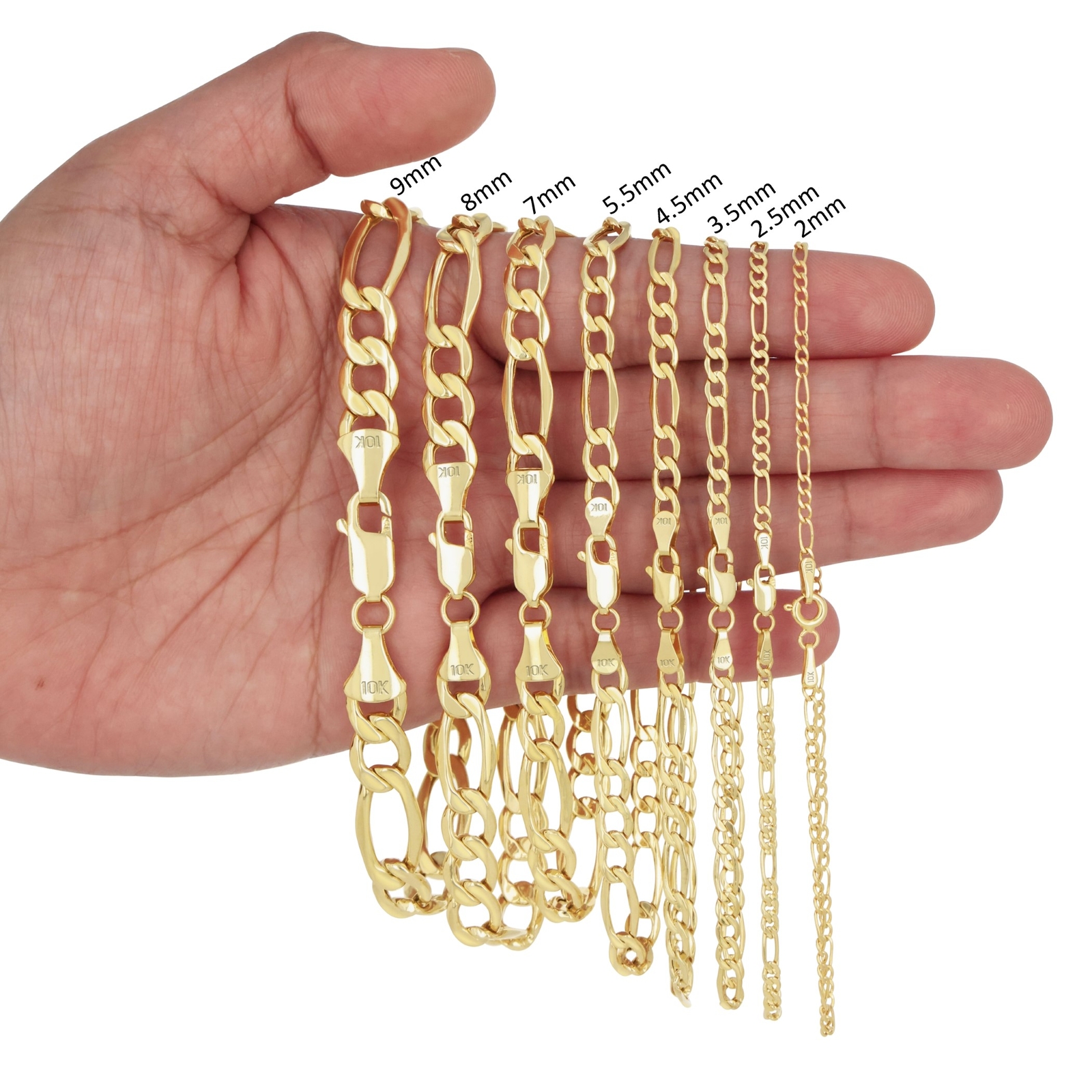 10K Yellow Gold 3.5mm-9mm Italian Figaro Chain Link Bracelet Mens Women 7" 8" 9"