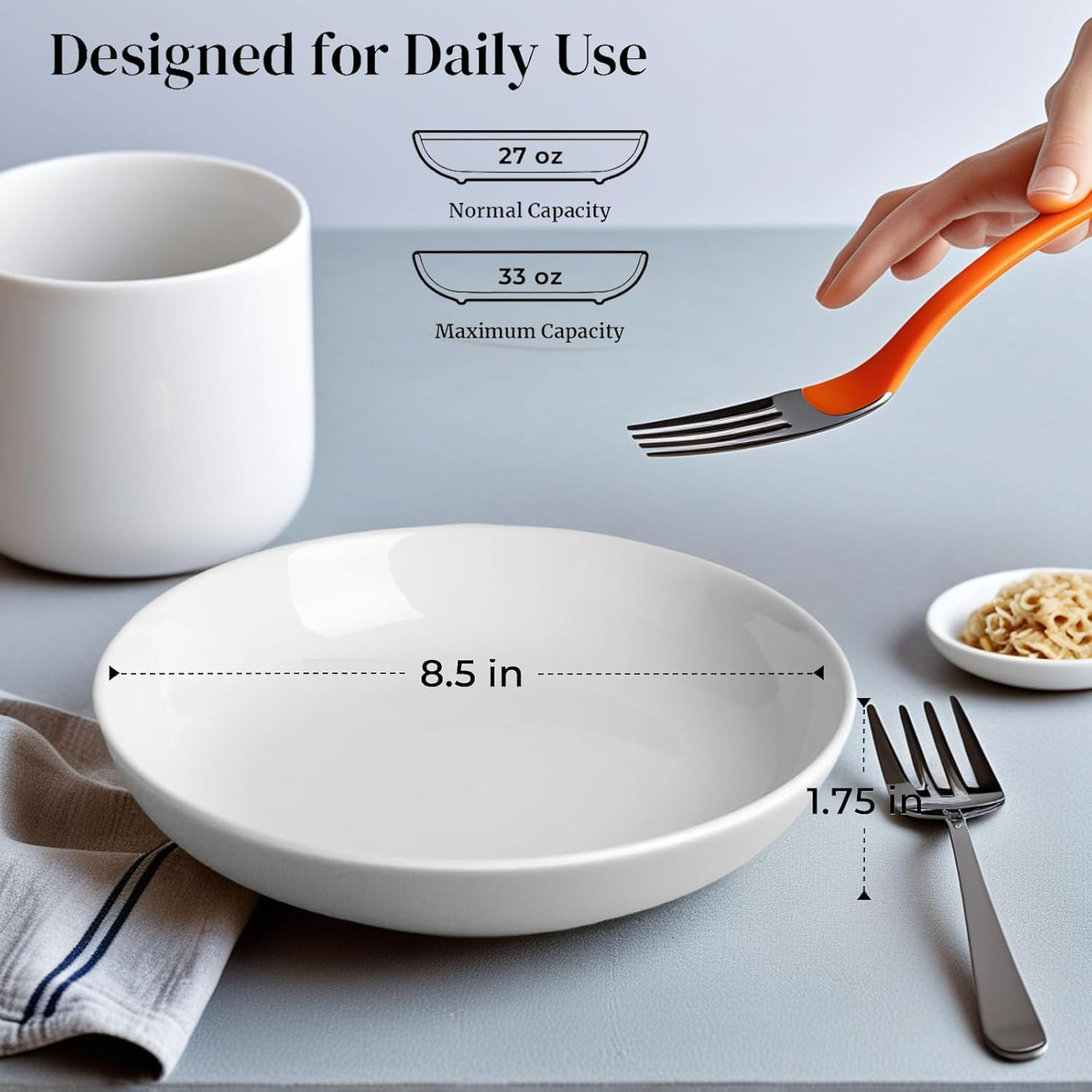 7 Pack Porcelain Pasta Bowls Ceramic , Large Serving Bowl, Wide and Shallow, Set