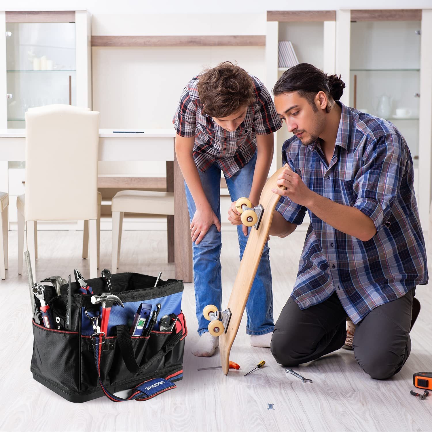 WORKPRO 18"Tool Bag Tool Tote Waterproof with Base and Adjustable Shoulder Strap