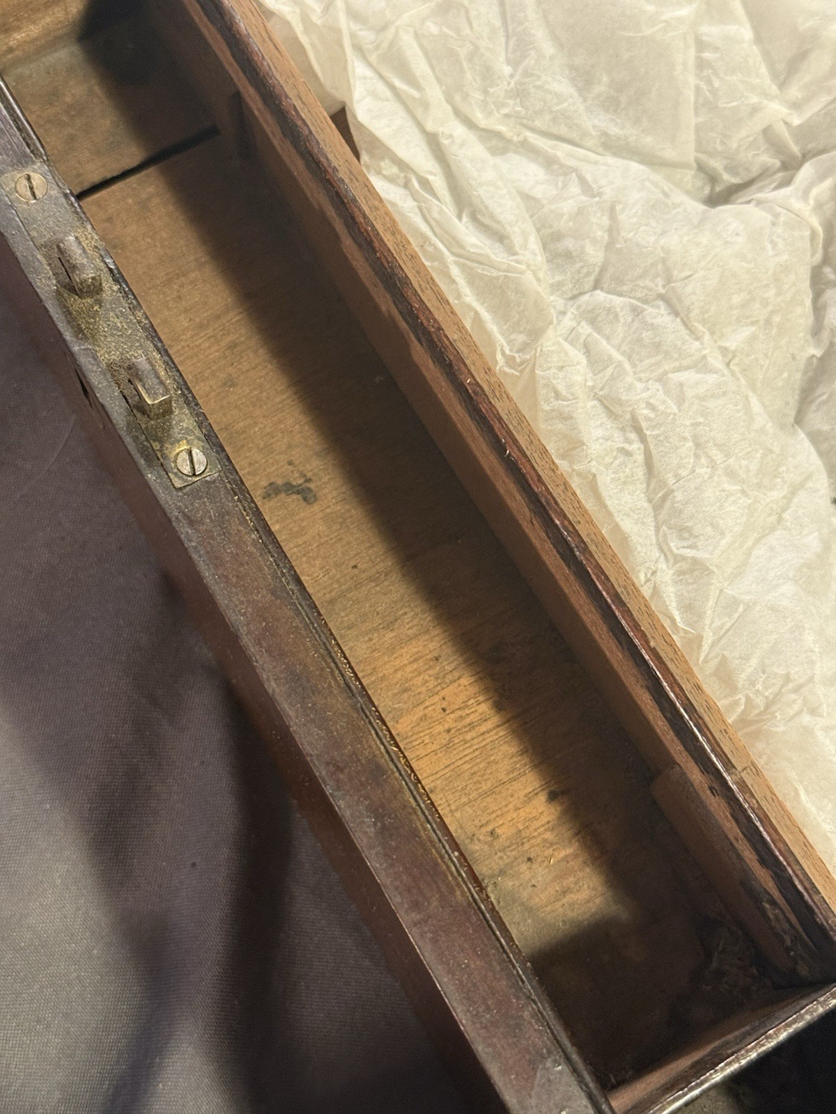 Early Antique Wood & Brass Bound Military Campaign Writing Desk