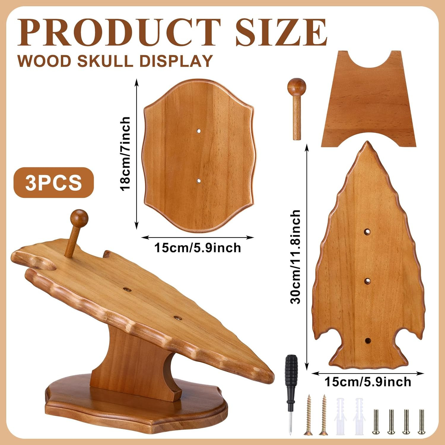 3 Set Deer European Skull Mount Kit Antler Skull Mounting Kit Wooden Display Mou