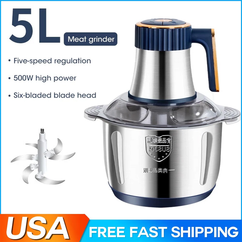 500W Electric Food Vege Chopper Food Processor Kitchen Meat Grinder Mixer 5L US