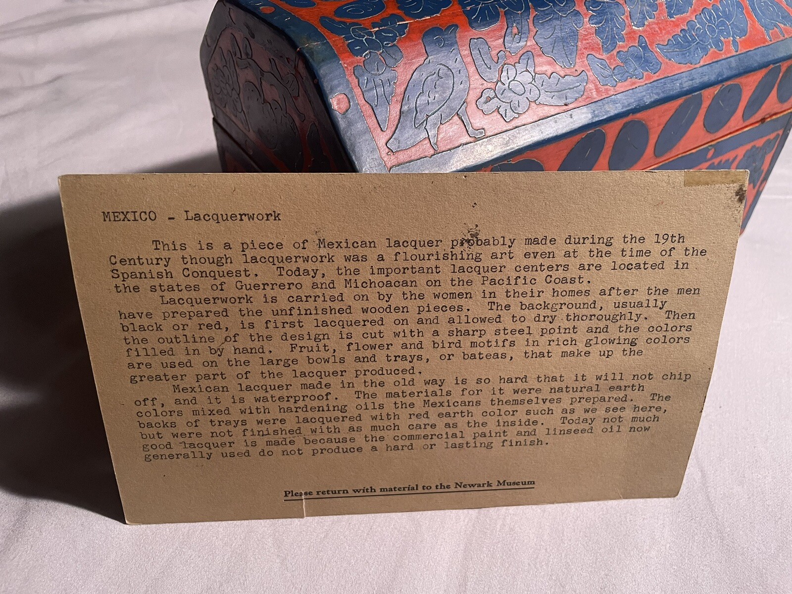 Large Antique Olinala Lacquered Wooden Box Chest Handmade Guerrero Mexico