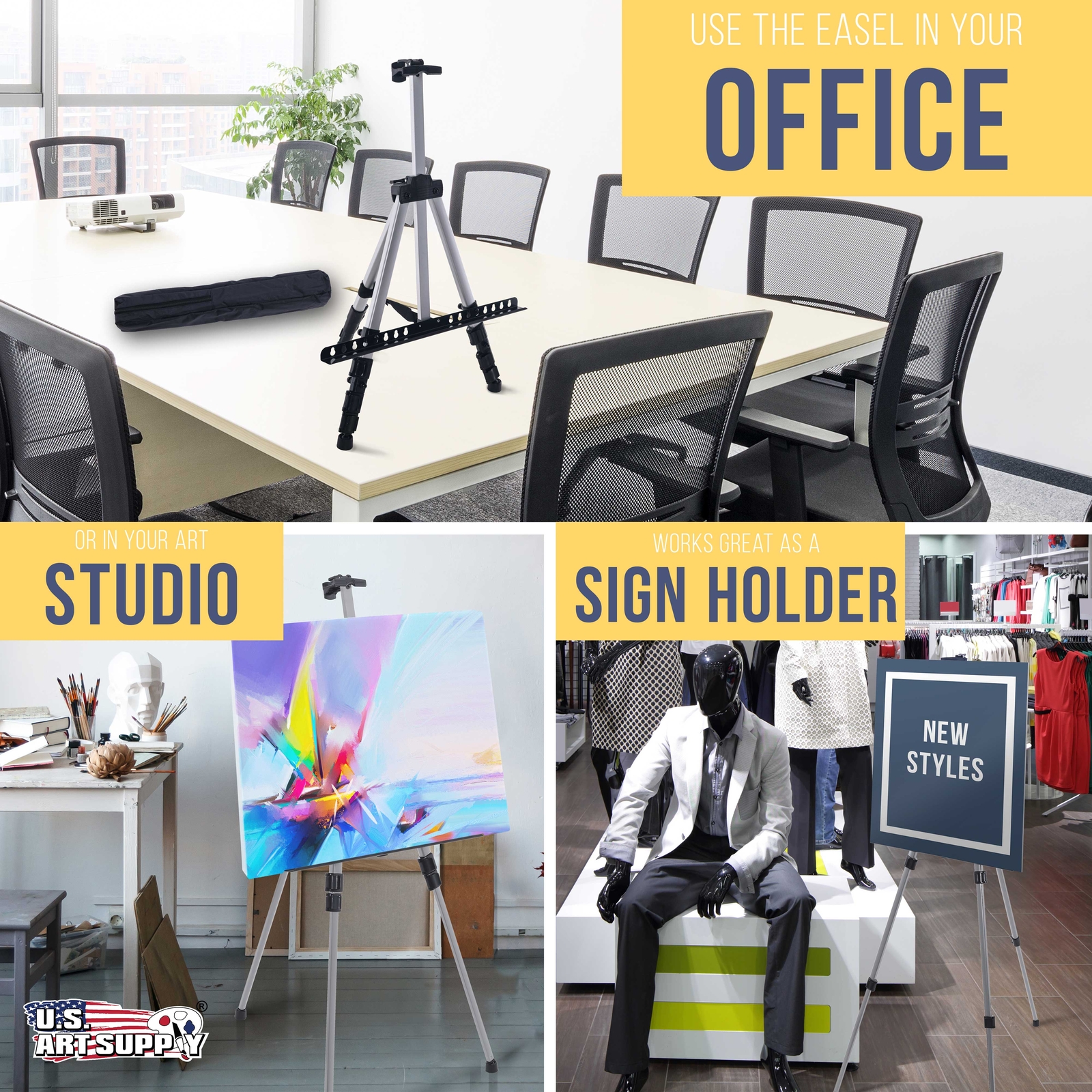 66" Silver Aluminum Adjustable Artist Field Display Easel Tripod Stand, Tabletop