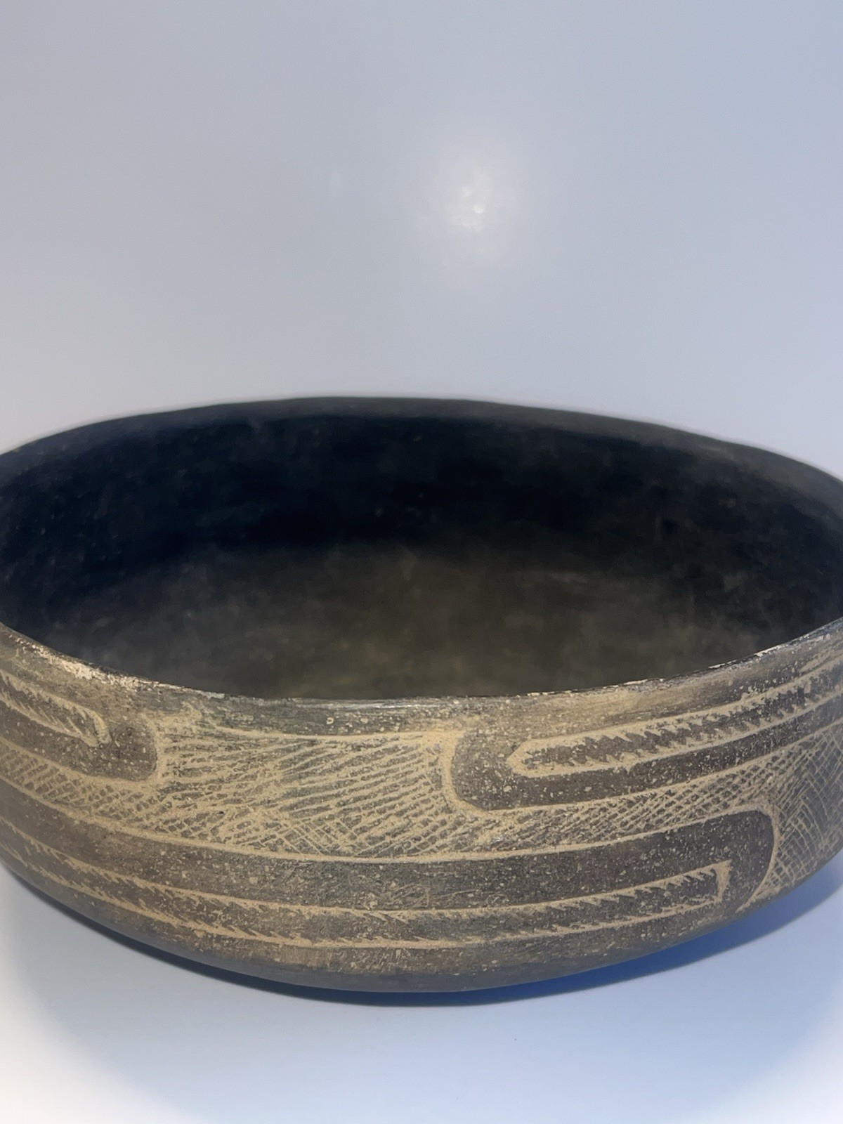 Antique Native American Indian Caddo Friendship Clay Pottery Bowl; Highly Etched