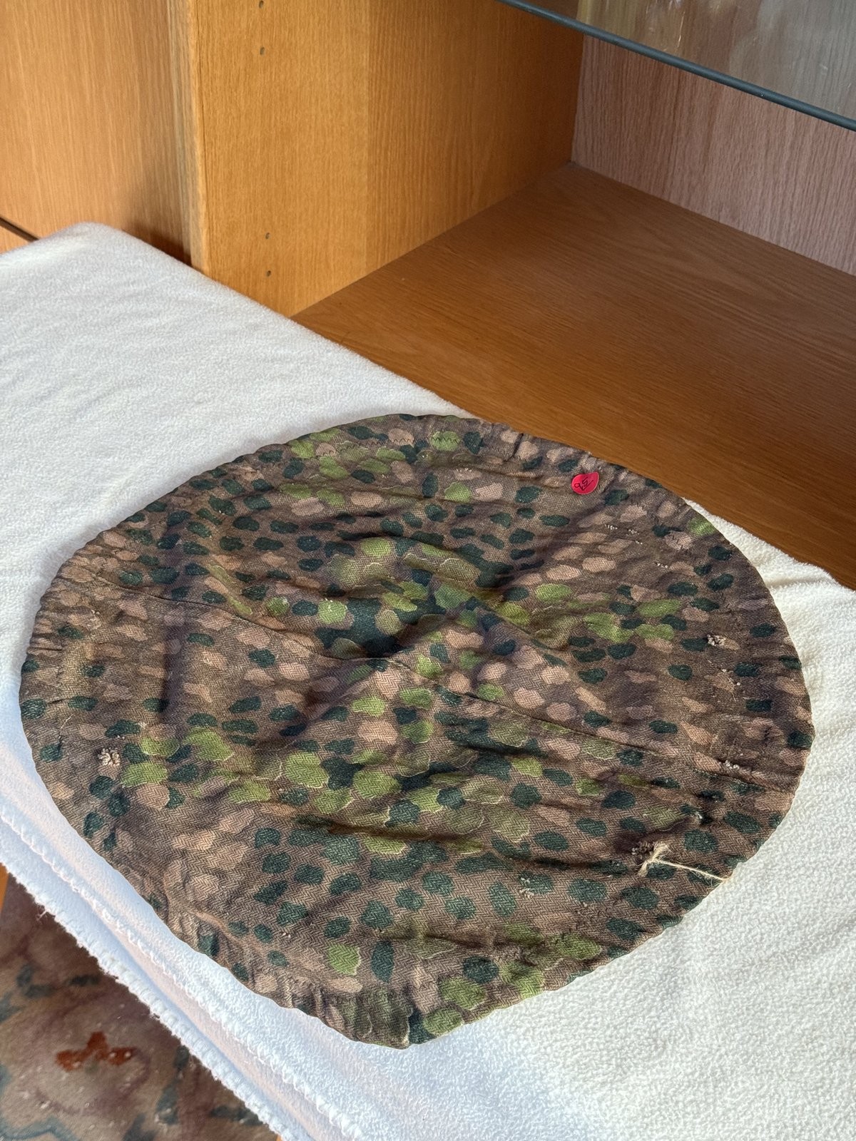 Original WW2 German Field Made HBT Helmet Cover Pea Dot 44 Camo Stamped