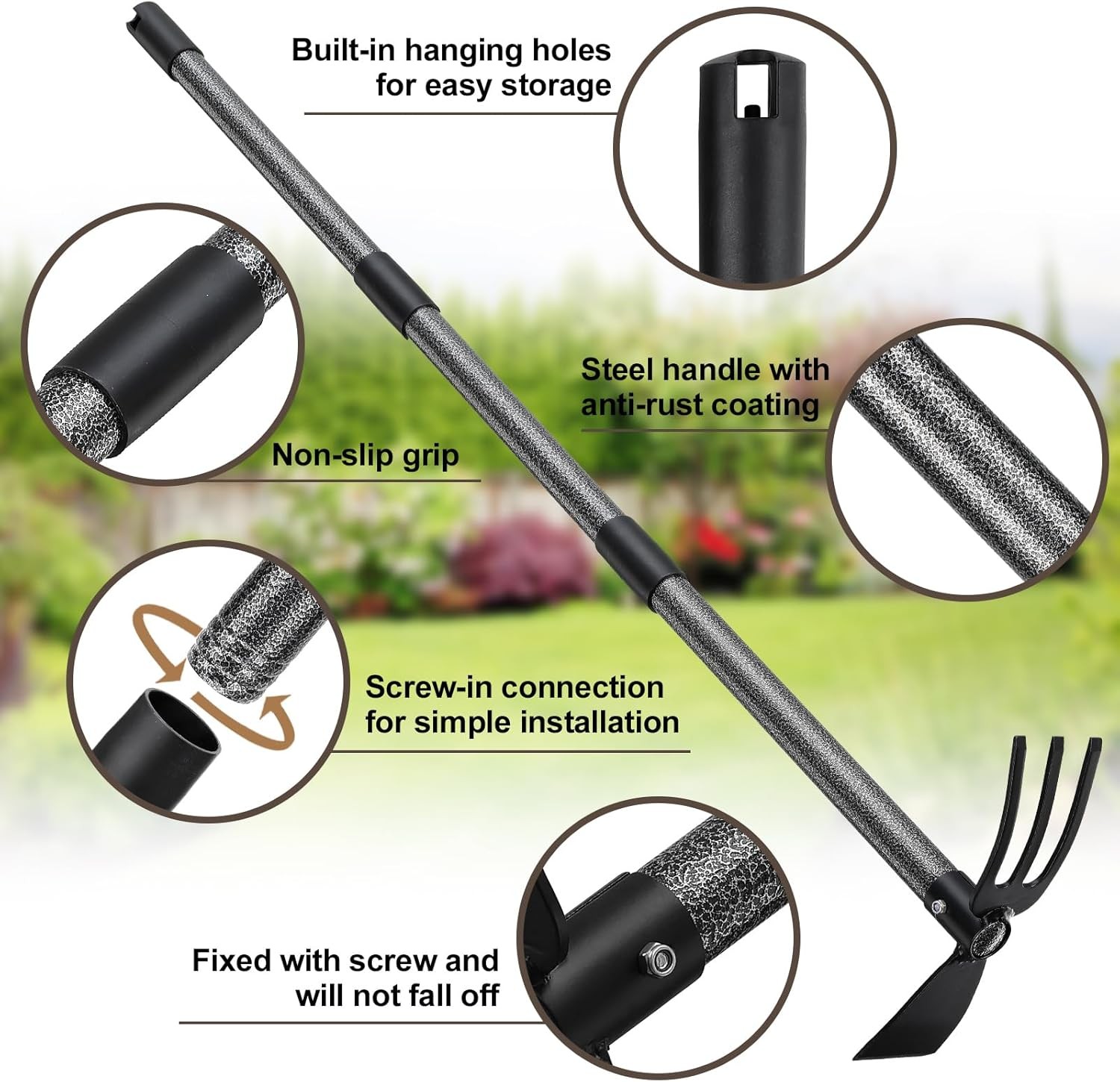 45-inch garden hoe with long handle for weeding and gardening