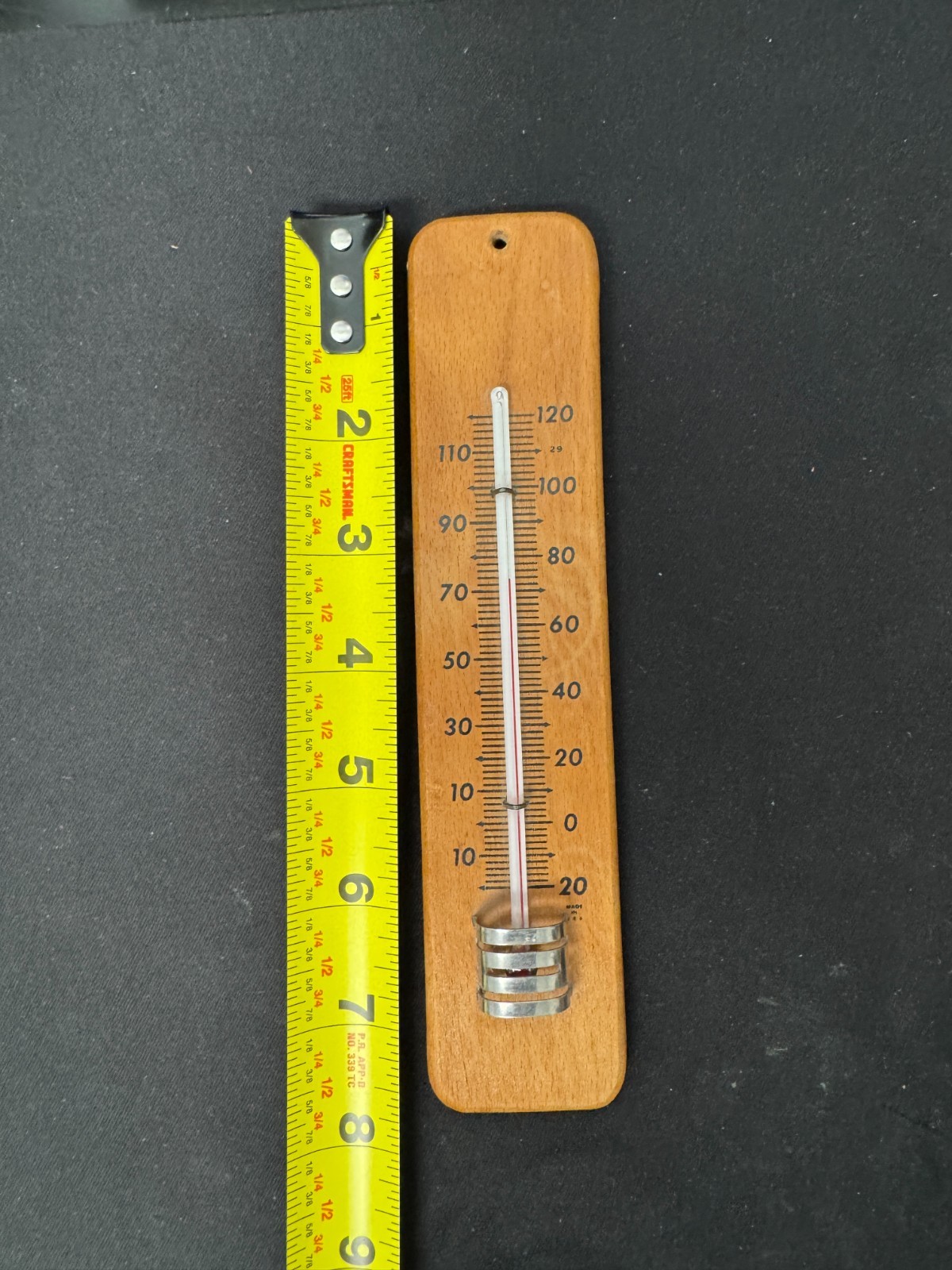 Vintage Wood and Metal Thermometer Made in the USA
