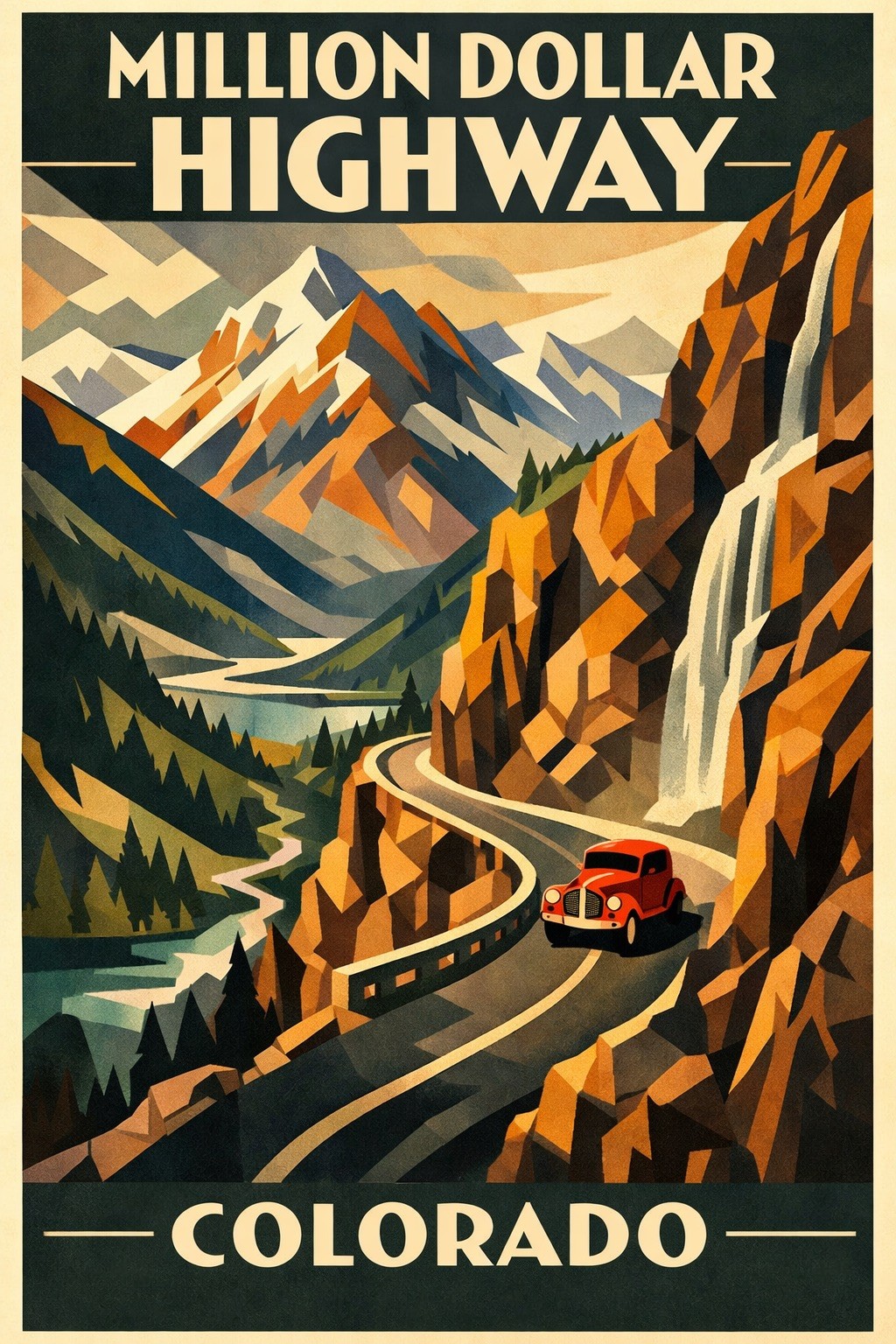 🌄 Million Dollar Highway Poster - Retro Colorado Travel 24x36” - 200GSM