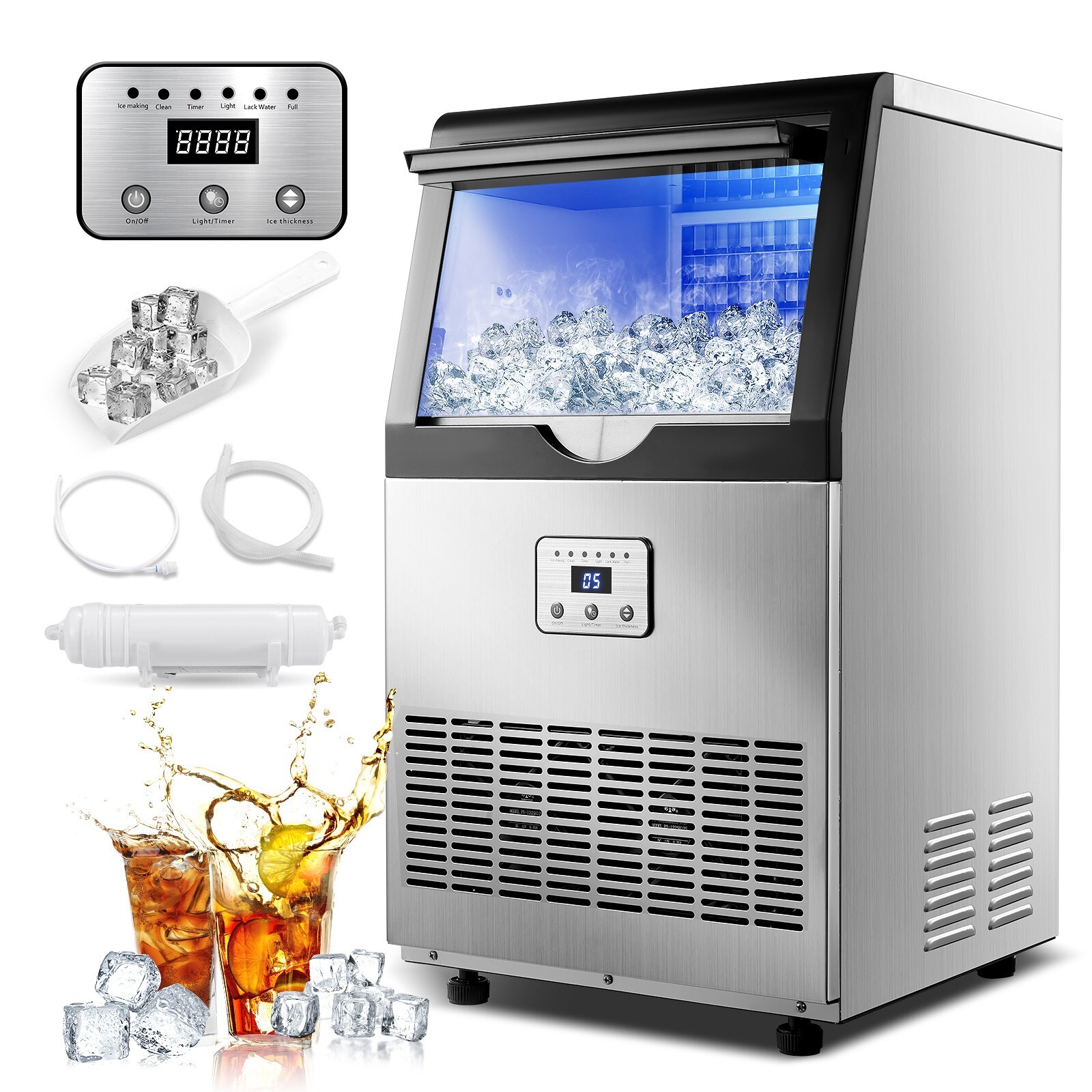 Commercial Ice Maker 100lbs Ice Built-in/Freestand Cube Machine Restaurant New