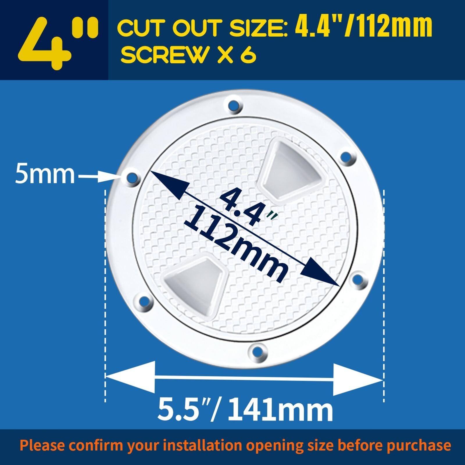 2PCS Boat DECK Plate Detachable Cover 4" White Boat Access Hatch Cover