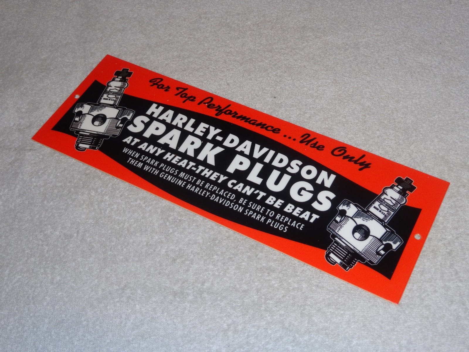 VINTAGE HARLEY DAVIDSON MOTORCYCLE SPARK PLUG PORCELAIN METAL GASOLINE OIL SIGN!