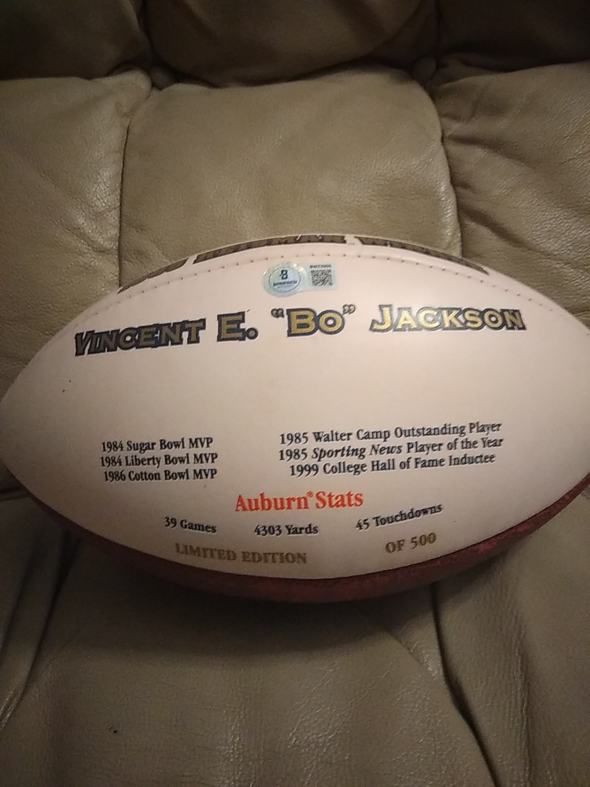 Bo Jackson Auburn Tigers Auto Limited Edition Heisman Trophy Stat Football BAS