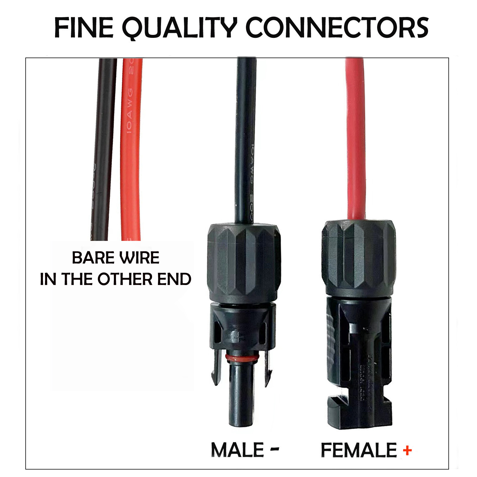 Pair Black + Red Solar Panel Extension Cable Silicon Wire Connector 10 AWG