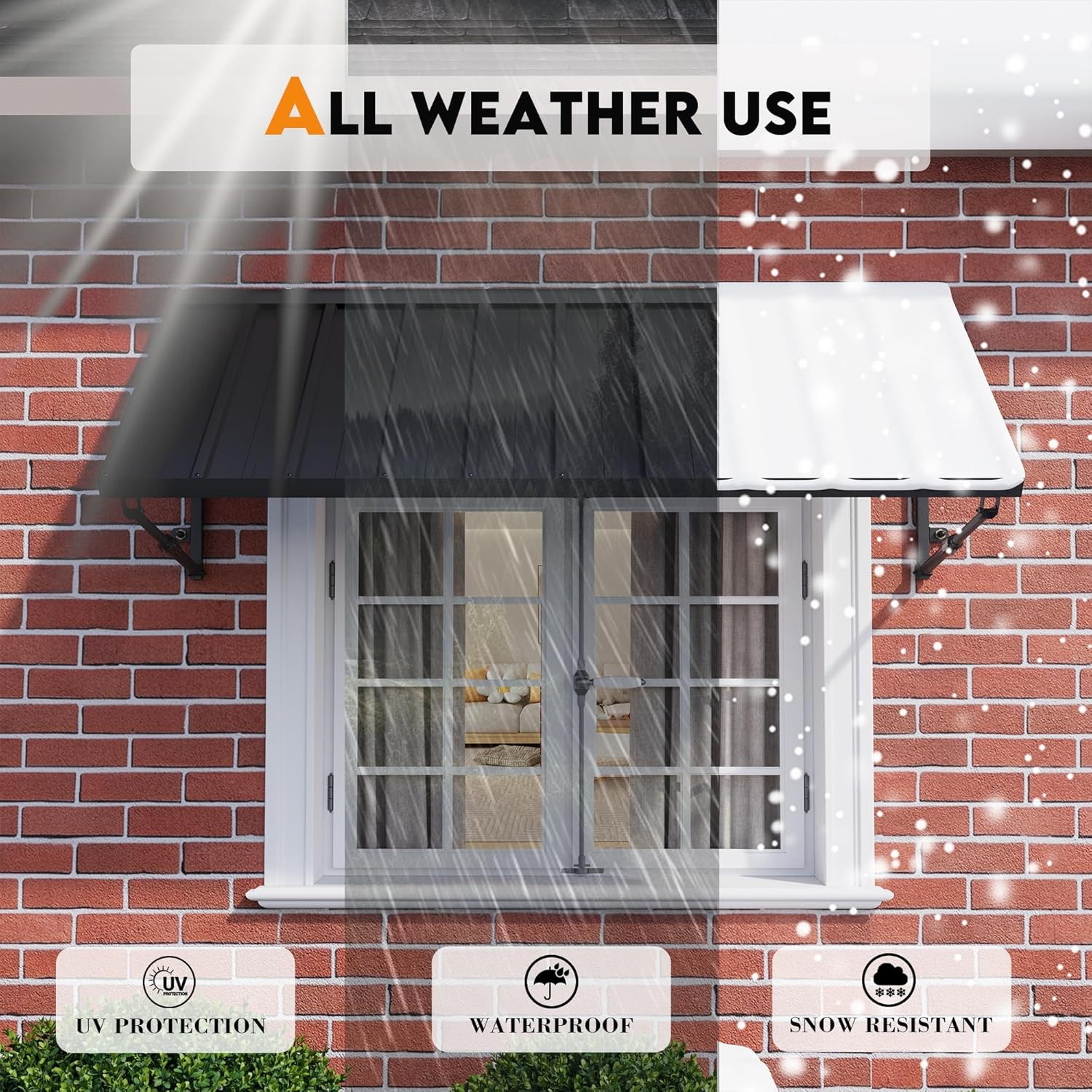 Metal Awning for Door Entrance, 41X24 Inches Adjustable Angle Window Awnings for