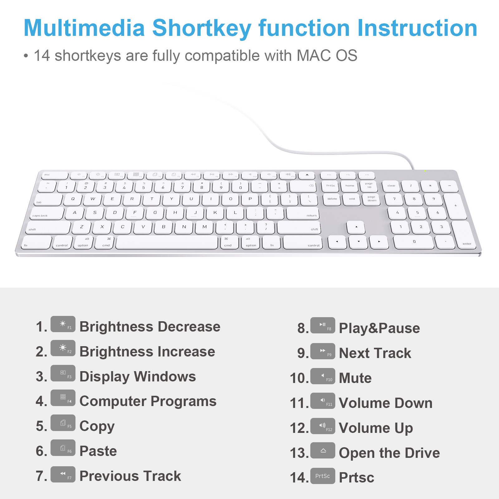 Aluminum Wired Keyboard for Mac OS Devices with Numeric Keypad for Apple iMac