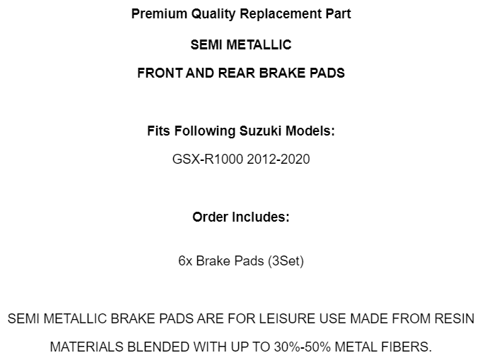 Front and Rear Brake Pads for Suzuki GSX-R1000 GSXR1000 GSX R1000 2012-2020