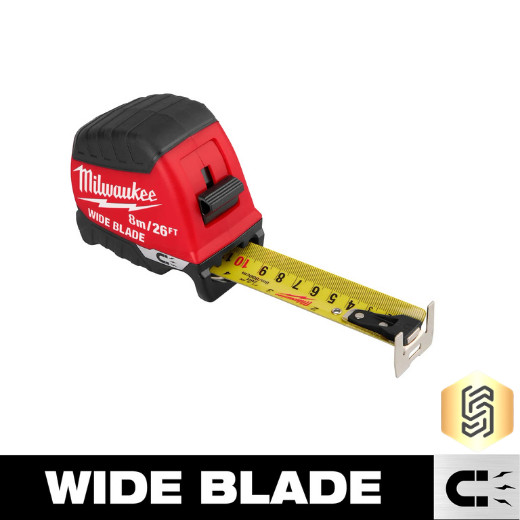 Milwaukee 48-22-1226M 8m/26ft Wide Blade Magnetic Tape Measure – Dual Scale