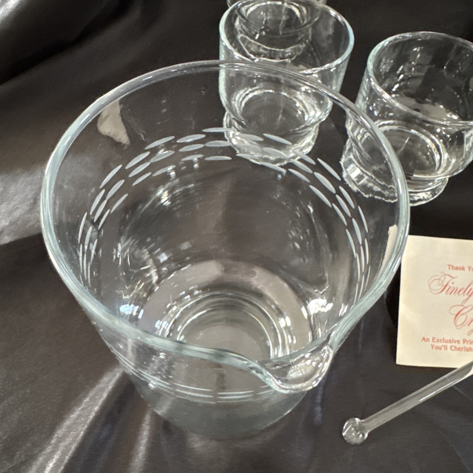 NIB Vintage Crystal Martini Set Pitcher 6 Glasses Swizzle Stick Princess House