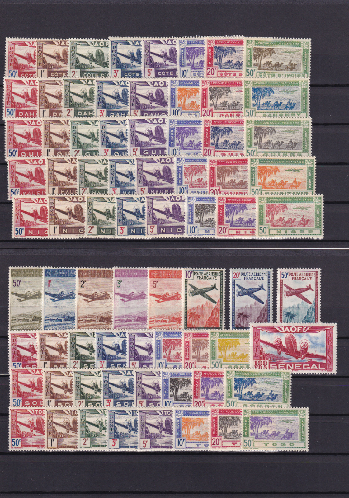 French Colonies 1942 Air Mail 73 stamps PLANES AND VIEWS MNH SUPERB (GX)
