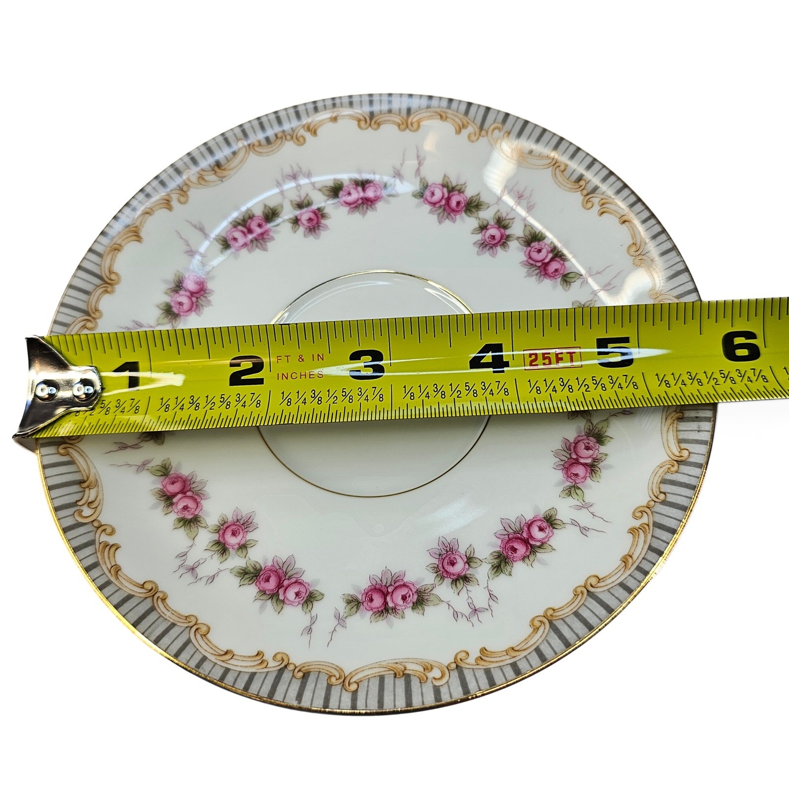Vintage Noritake China Ridgewood Saucer, Pink Rose Garland, Gold Accent