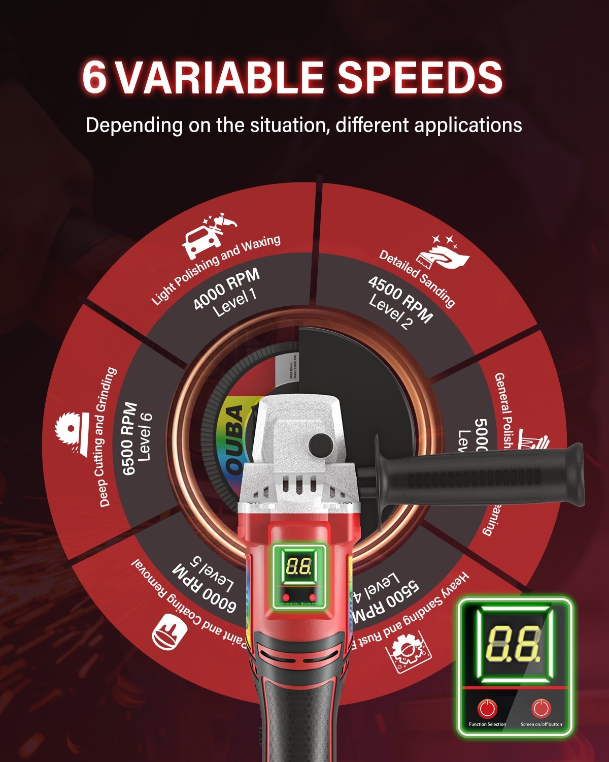 Cordless 4-1/2 Power Angle Grinder for Dewalt 20V Max Battery Brushless 9500 RPM