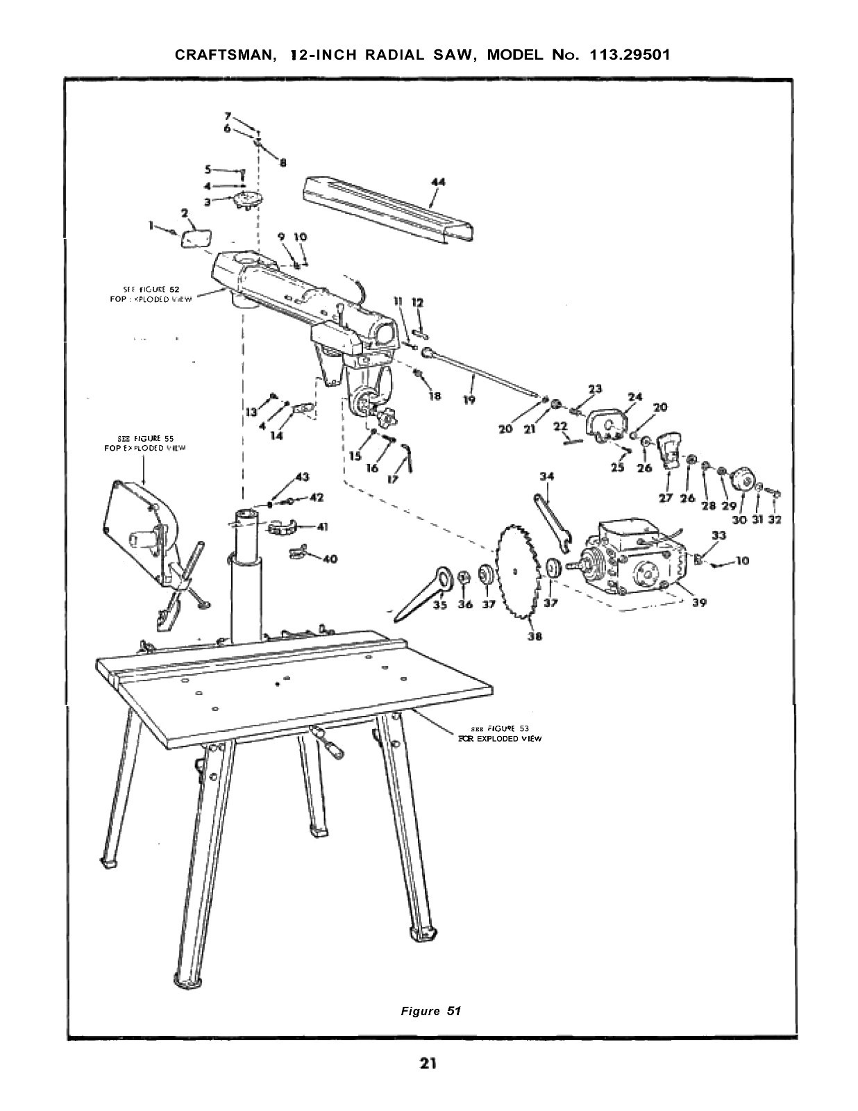 Sears Craftsman 113.29501 12 Inch Radial Arm Saw Op & Parts Manual #1500