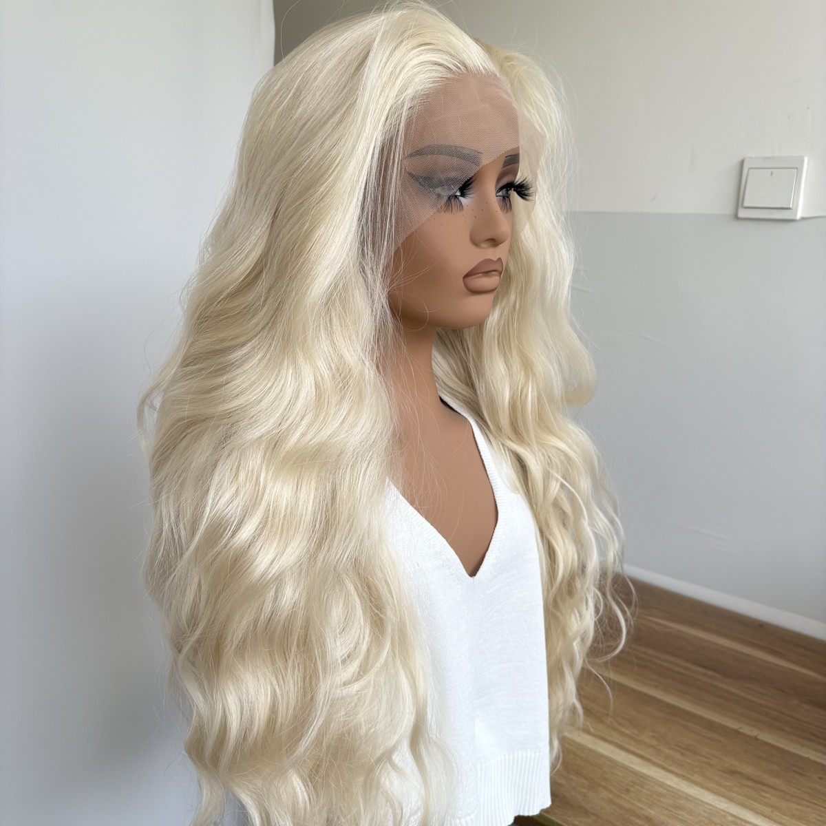 Platinum blonde Long Wavy HD Lace Front Wig Synthetic Hair Heat Resistant