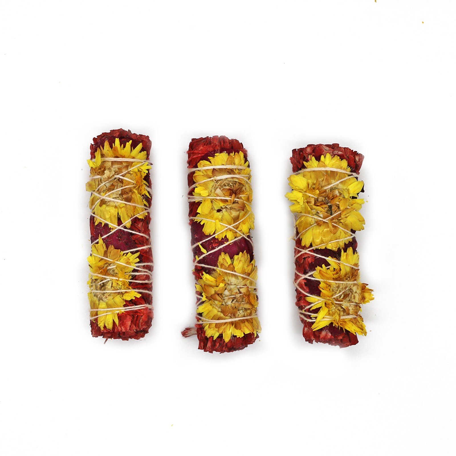 3 Pack Red Romance Floral White Sage Smudge Sticks with Flowers and Guide