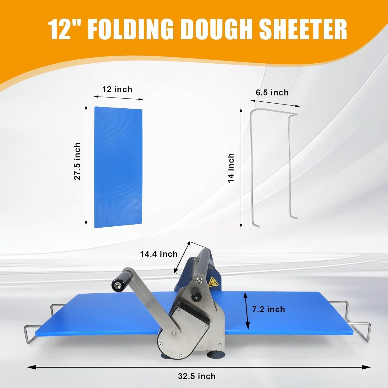 12” Folding Dough Sheeter Machine w/ 2 Rolling Boards Stainless Steel Thickness