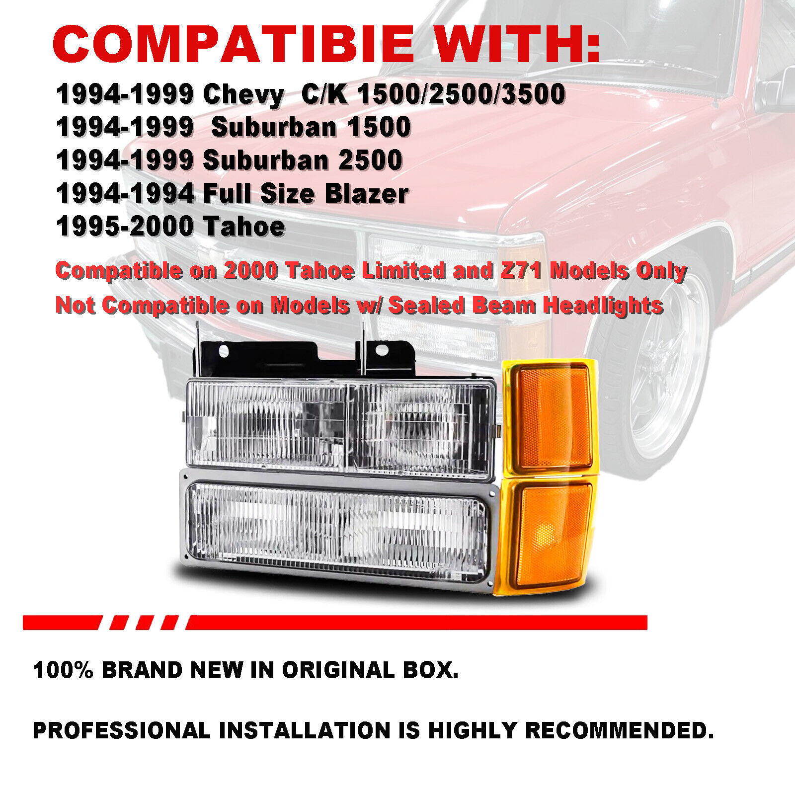 For 1994-1998 Chevy Silverado Headlights OBS C/K 1500 2500 3500 w/ Bumper Lamps