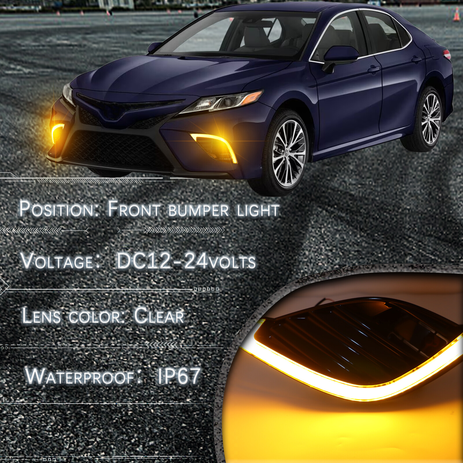 LED Front Fog Bezel Lamp Daytime Running Light w/Turn For Toyota Camry XSE 18-20