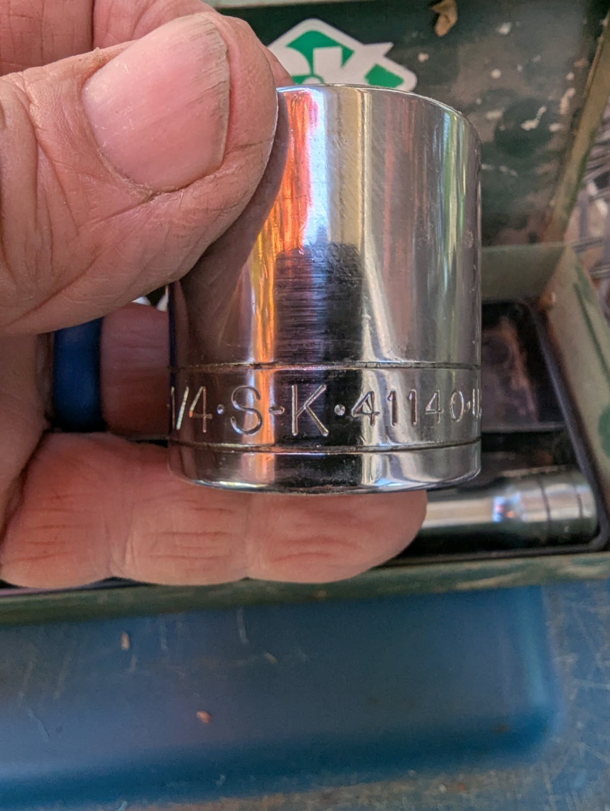 Vintage S-K 1/2" Drive 6 Pt. Socket Set #4116 7/16"-1 -1/4" Ratchet & Universal