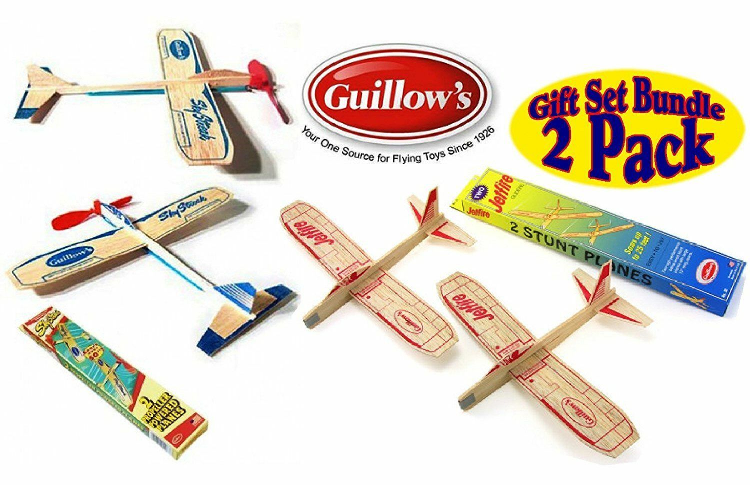 Guillow Balsa Wood Flying Toy Airplanes, 2 Twin Packs, 4 Planes Total SMU-32-52