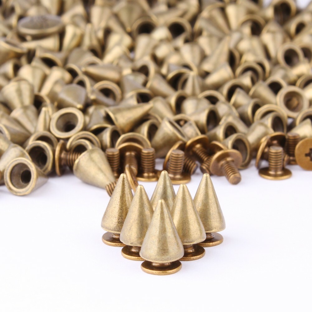 200 Sets/Pairs 9.5mm Bronze Cone Spikes Screwback Studs DIY Craft Rivets Punk