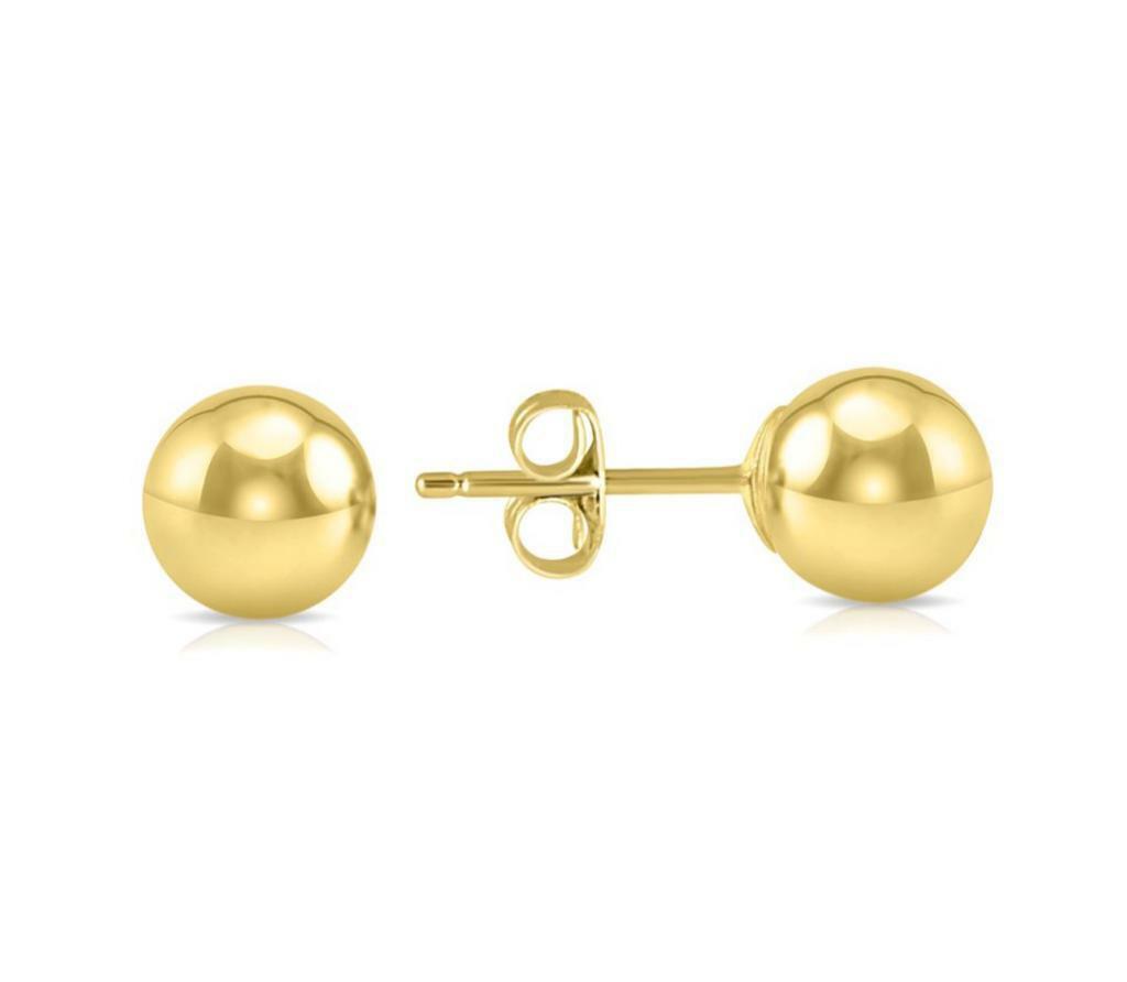 14K Solid Yellow/White Gold Ball Stud Earrings- Pure Gold 3MM To 11MM