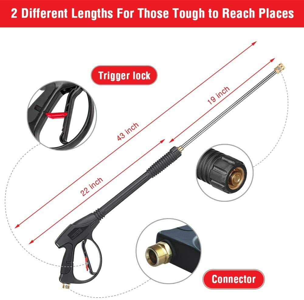 1/4" Pressure Washer Gun + Extension Wand Lance +5 Nozzle Tips /30/50FT Hose M22