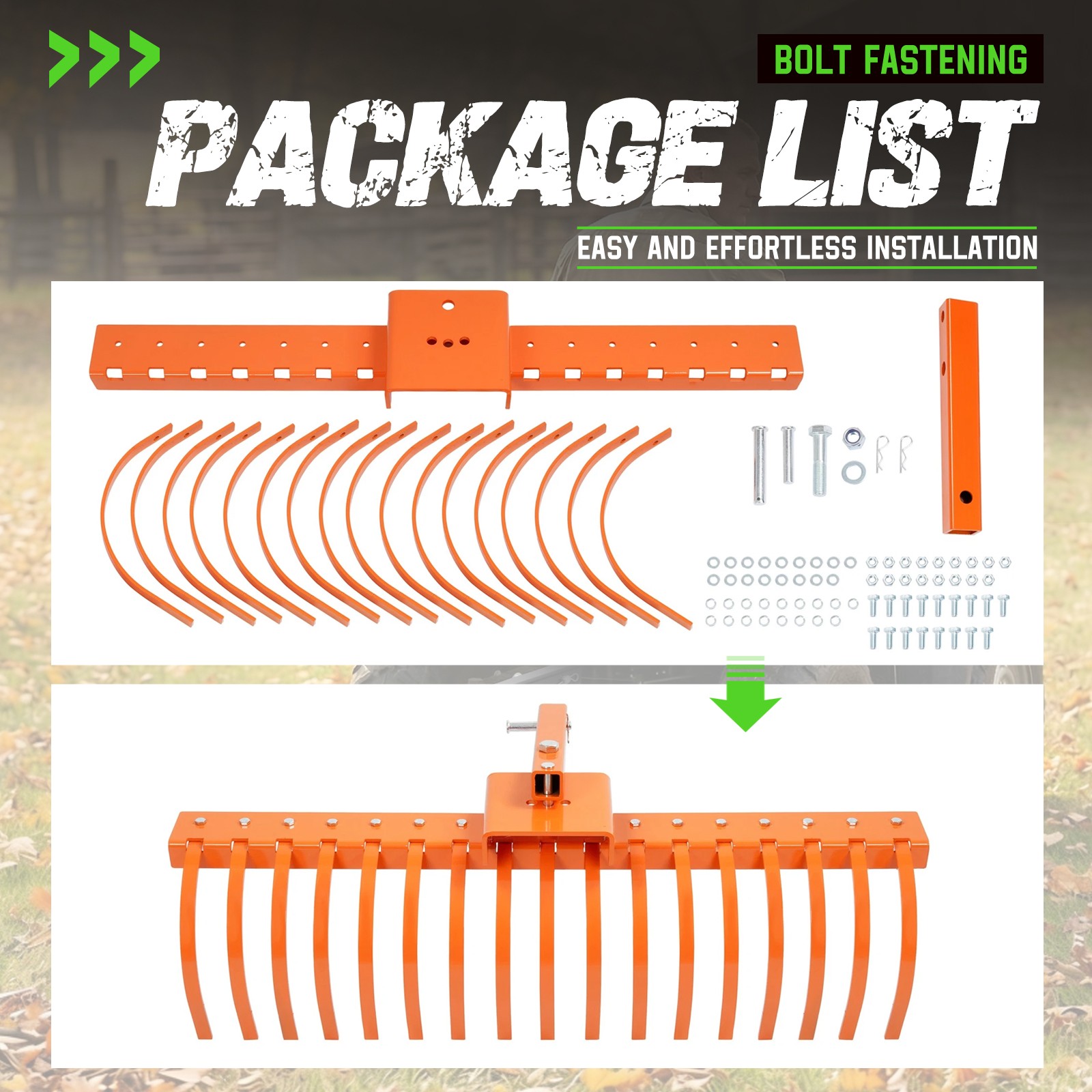 48" Landscape Rake Pine Straw Rake Rock Rake For 2" Receiver Tractor ATV/UTV