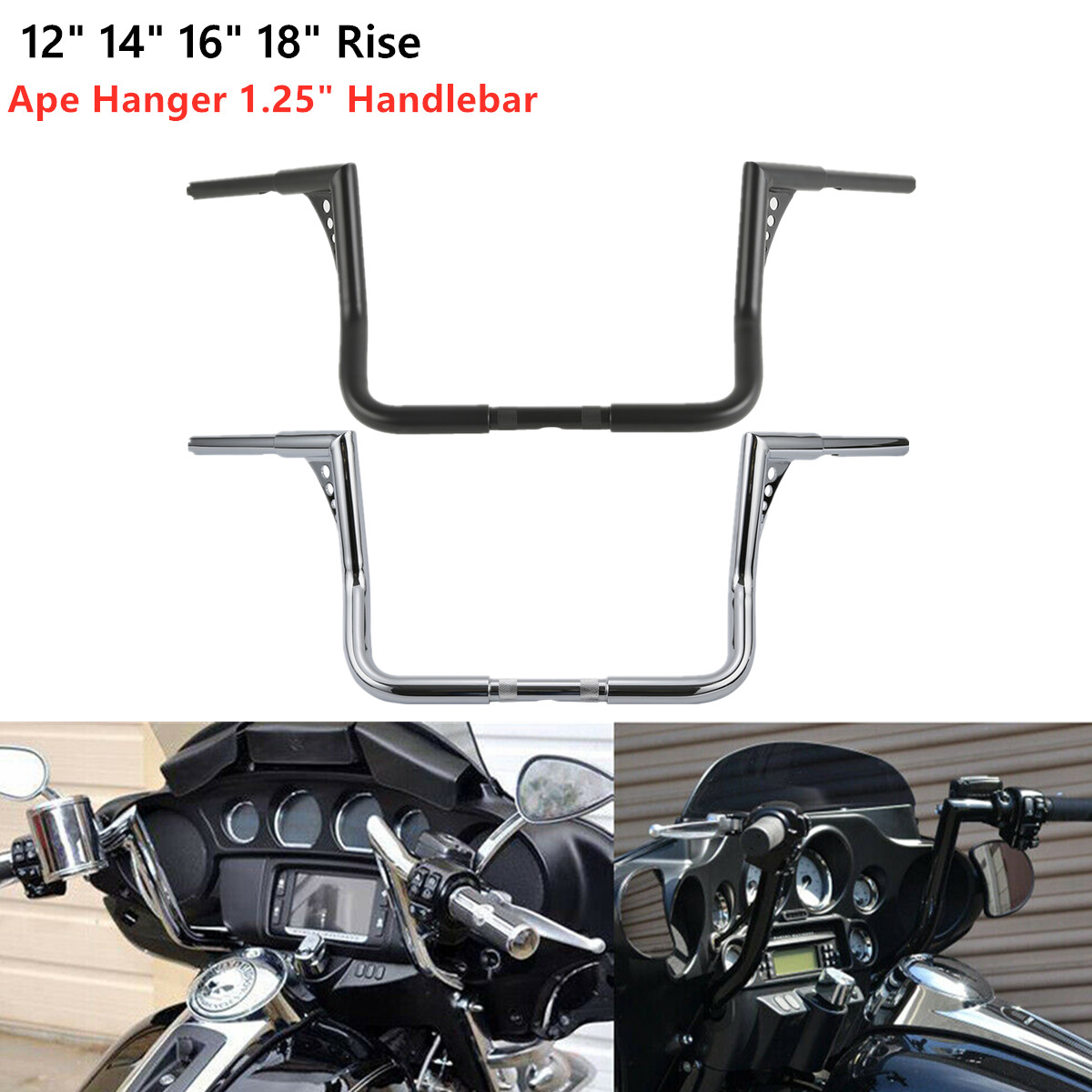 12 14 16" 18" Rise Ape Hanger HandleBar For Harley Touring Electra Street Glide