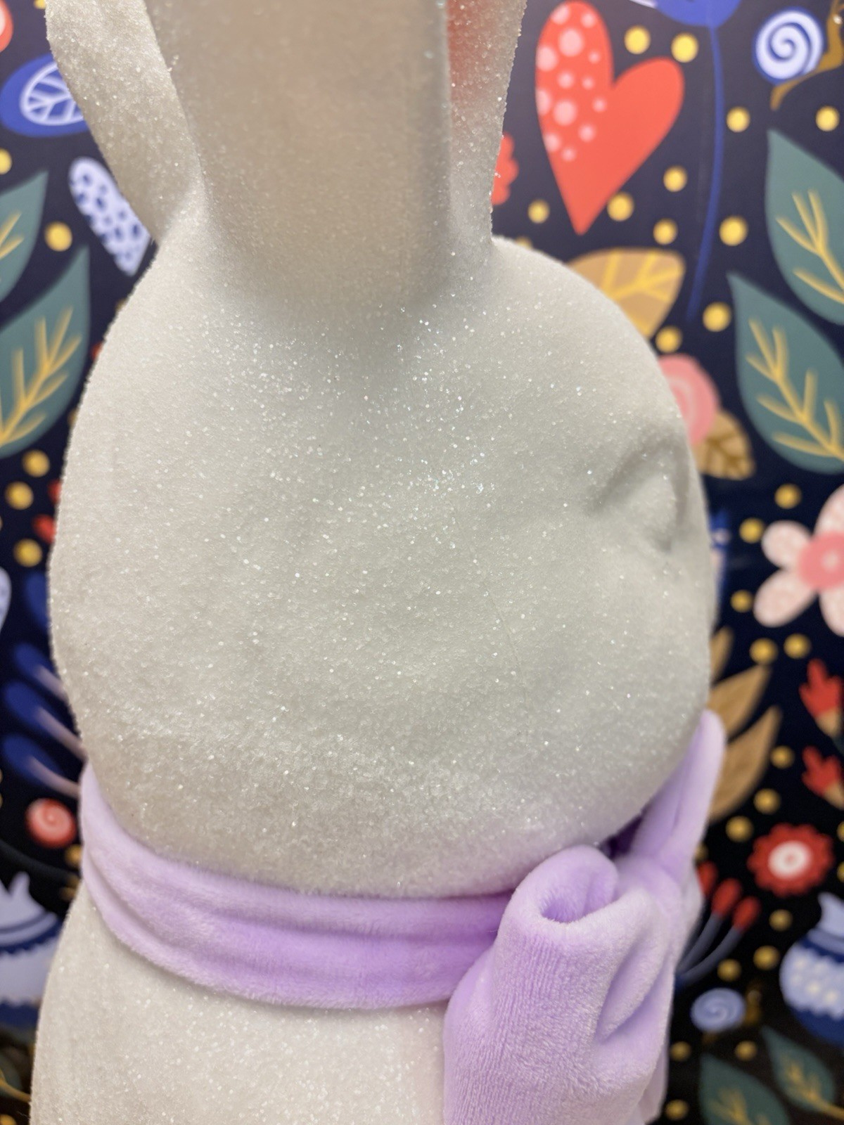 Large 25” Blow Mold Bunny Rabbit W/ Velvet Lavender Ribbon And Glitter Coating