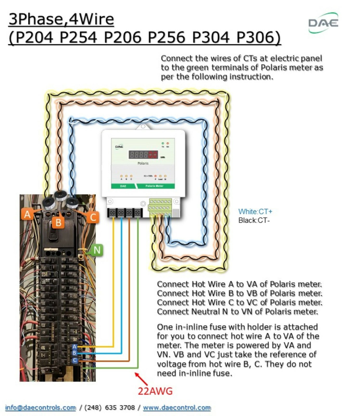 DAE P254-200-S KIT, UL kWh Smart Submeter, 3P4W, 200A, 120/208v, 3 CTs, RS485
