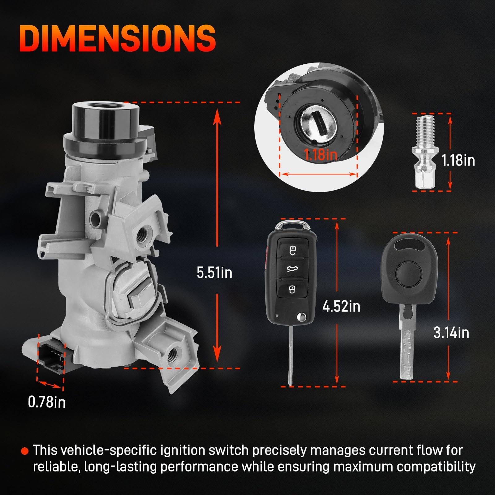 Ignition Switch Lock Cylinder Assembly For VW JETTA 2006-2018 W/ Remote Key