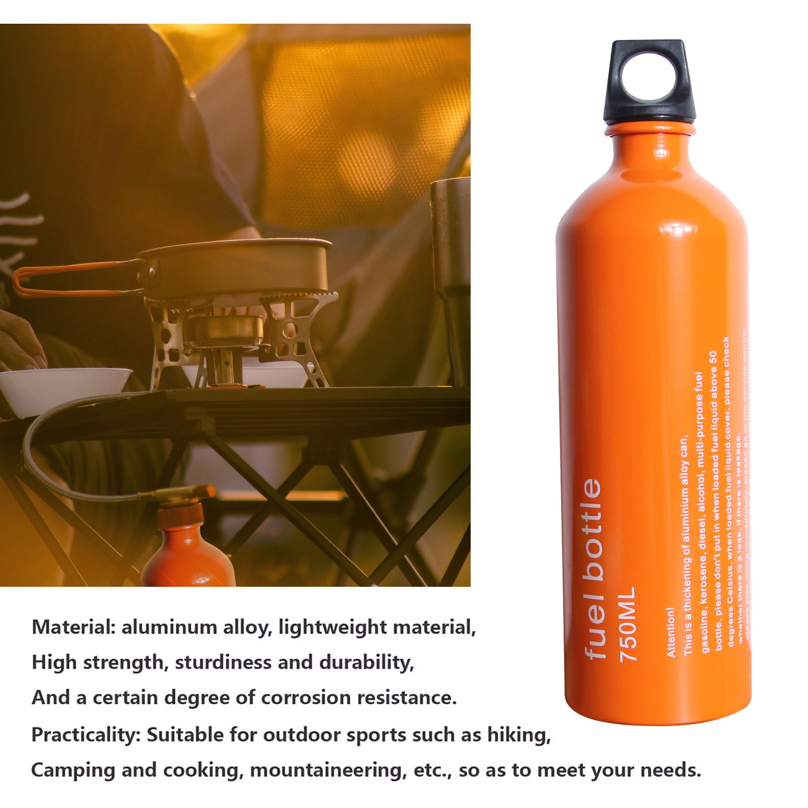 Thickened Aluminum Fuel Bottle Outdoor Camping Petrol Gas Tank Storage 750ml