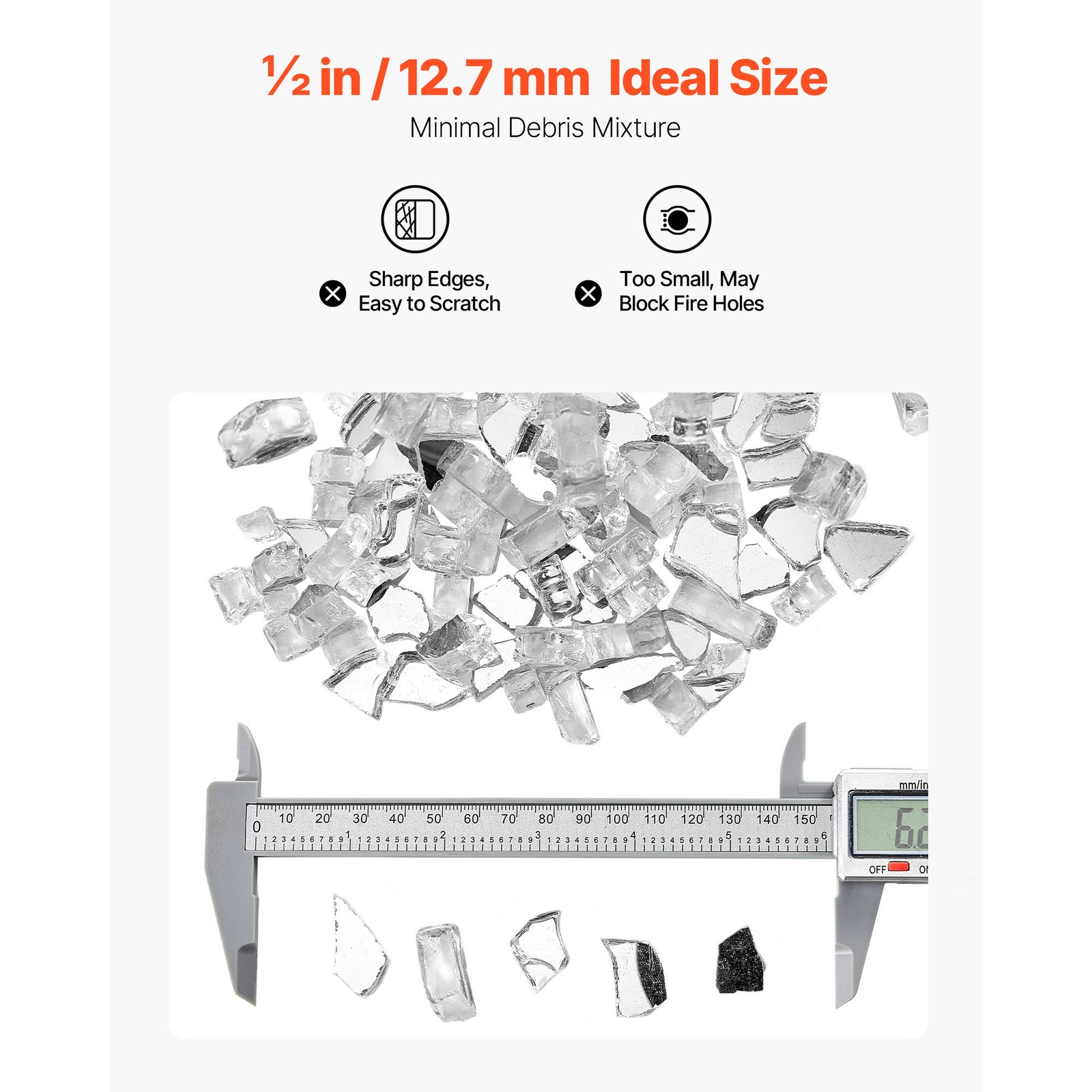 Uimoso 10 lbs Clear 1/2-Inch Fire Pit Glass for Fireplace and Table