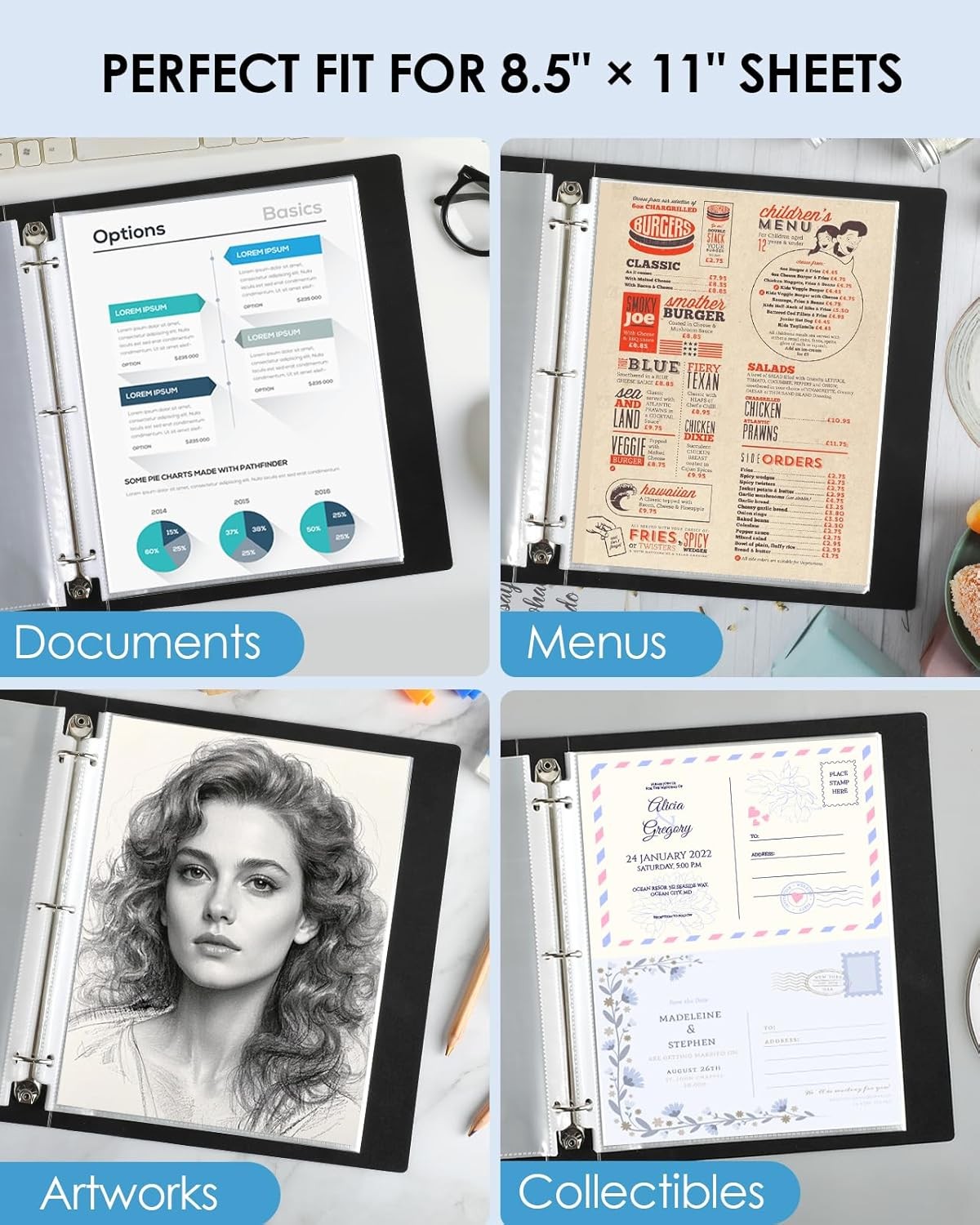 50 Clear Sheet Protectors 8.5x11 KTRIO Plastic Sleeves for 3-Ring Binder Pages